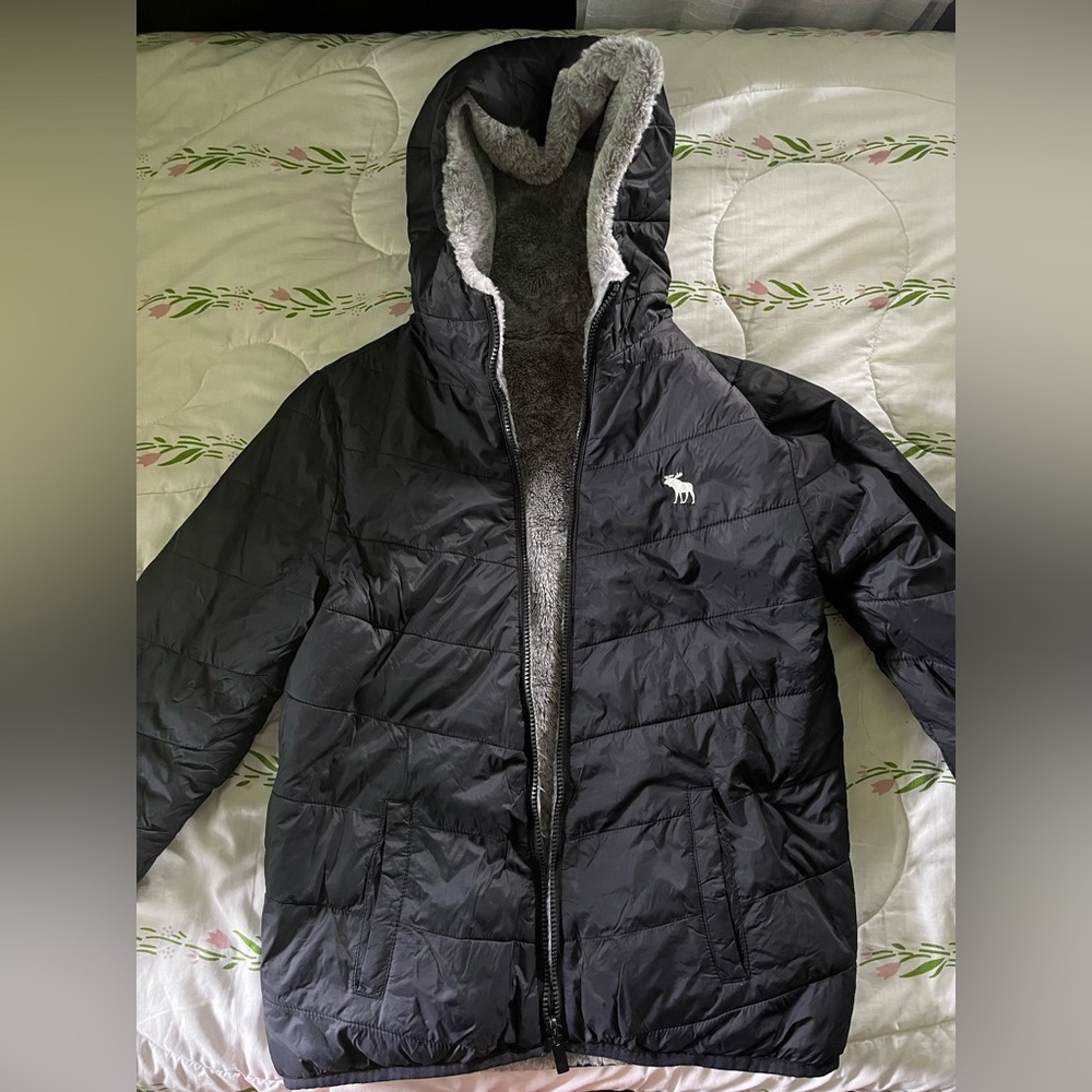 Abercrombie Kids Black Hooded Puffer Reversible Jacket